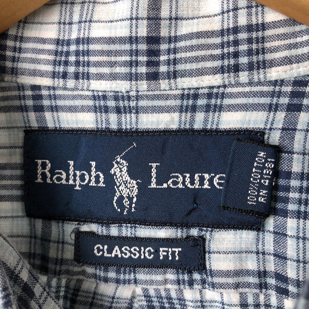 Ralph Lauren Classic Fit short sleeve button down shirt, men's size L cotton Blue type light blue Vintage Second Hand