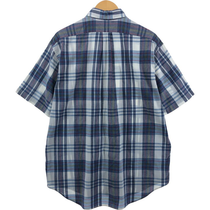 Ralph Lauren BLAKE short sleeve button down check shirt, men's size L cotton navy blue type Vintage Second Hand
