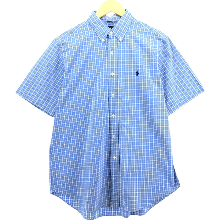 Ralph Lauren Classic Fit short sleeve button down check shirt, men's size L cotton blue type Vintage Second Hand