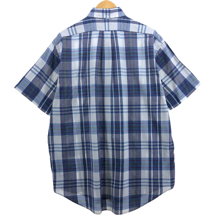 Ralph Lauren short sleeve button down check shirt, men's size L unclear Navy blue Vintage Second Hand