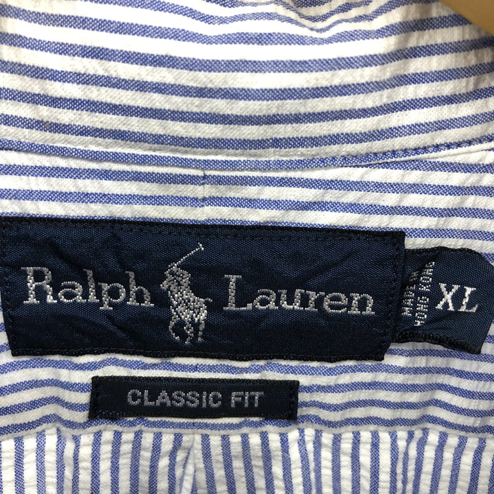 Ralph Lauren Classic Fit Seersucker Short Sleeve Button Down Striped Shirt Men's XL cotton white type Vintage Second Hand