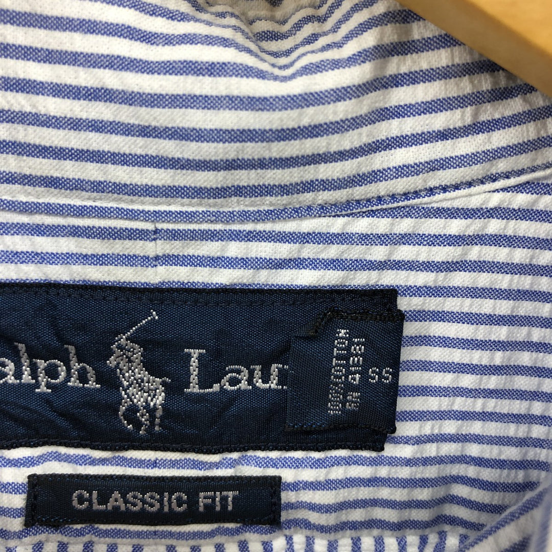 Ralph Lauren Classic Fit Seersucker Short Sleeve Button Down Striped Shirt Men's XL cotton white type Vintage Second Hand
