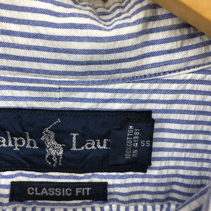 Ralph Lauren Classic Fit Seersucker Short Sleeve Button Down Striped Shirt Men's XL cotton white type Vintage Second Hand