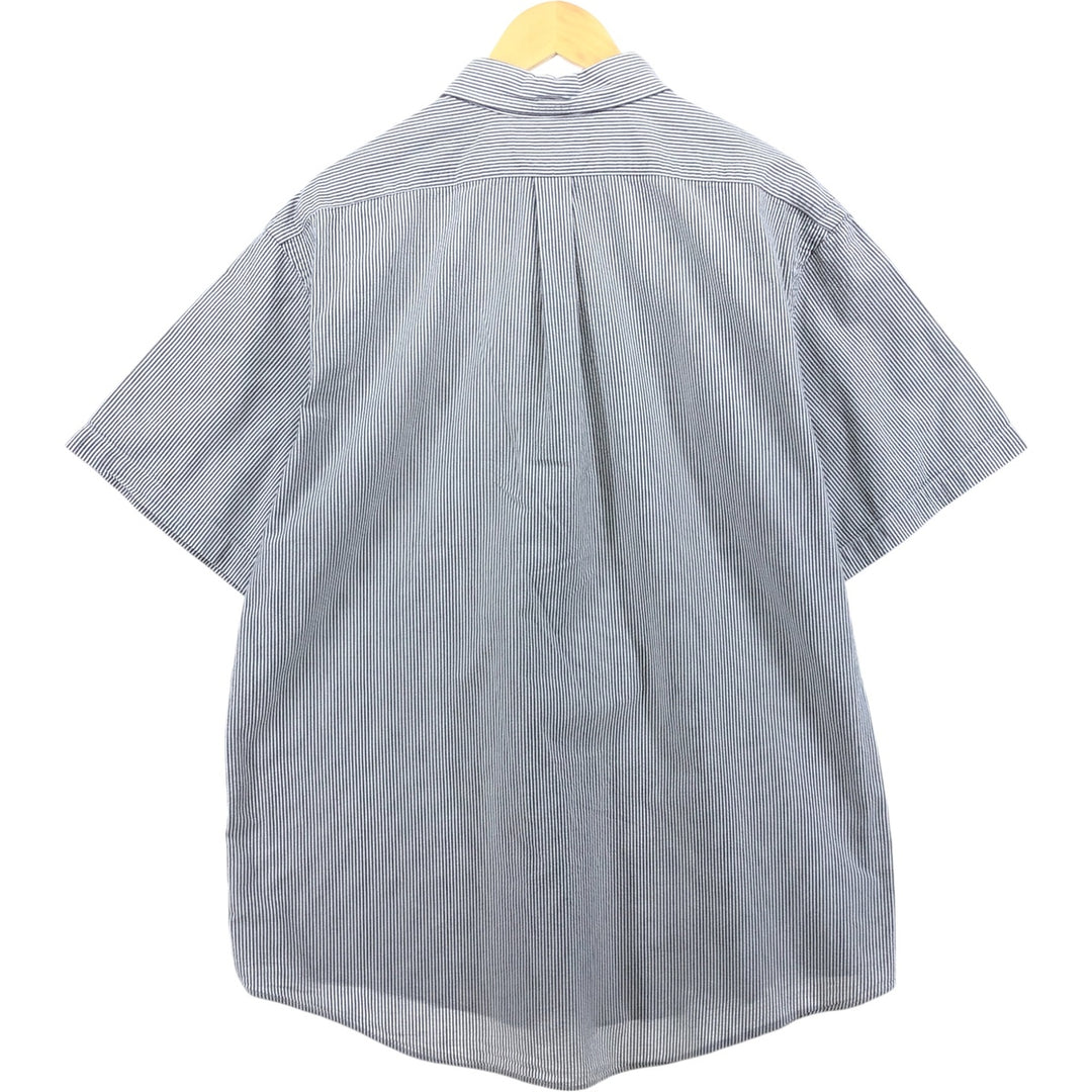 Ralph Lauren Custom Fit Seersucker Short Sleeve Button-Down Striped Shirt, Men's XXL cotton Khaki type Vintage Second Hand