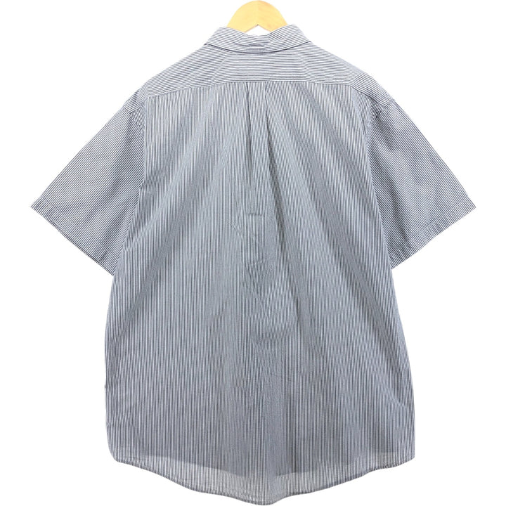 Ralph Lauren Custom Fit Seersucker Short Sleeve Button-Down Striped Shirt, Men's XXL cotton Khaki type Vintage Second Hand