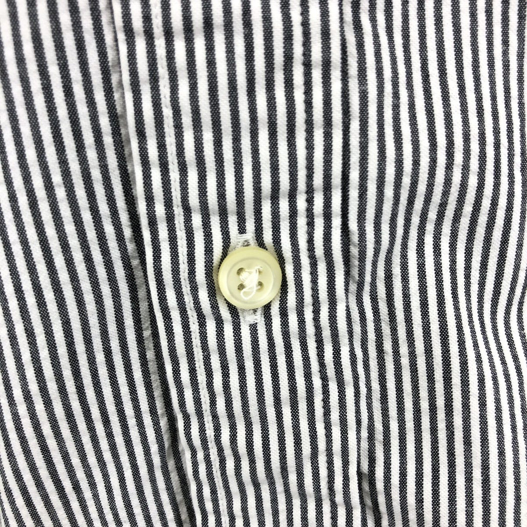 Ralph Lauren Custom Fit Seersucker Short Sleeve Button-Down Striped Shirt, Men's XXL cotton Khaki type Vintage Second Hand