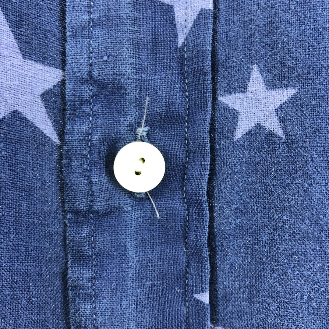 Ralph Lauren Classic Fit All-Over Star Print Button-Down Short Sleeve Linen Shirt, Women's Size XL linen navy blue type Vintage Second Hand