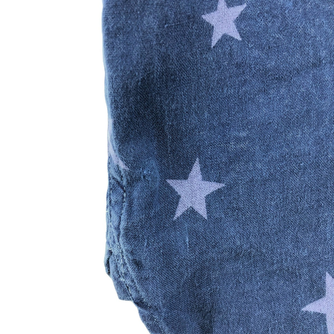 Ralph Lauren Classic Fit All-Over Star Print Button-Down Short Sleeve Linen Shirt, Women's Size XL linen navy blue type Vintage Second Hand