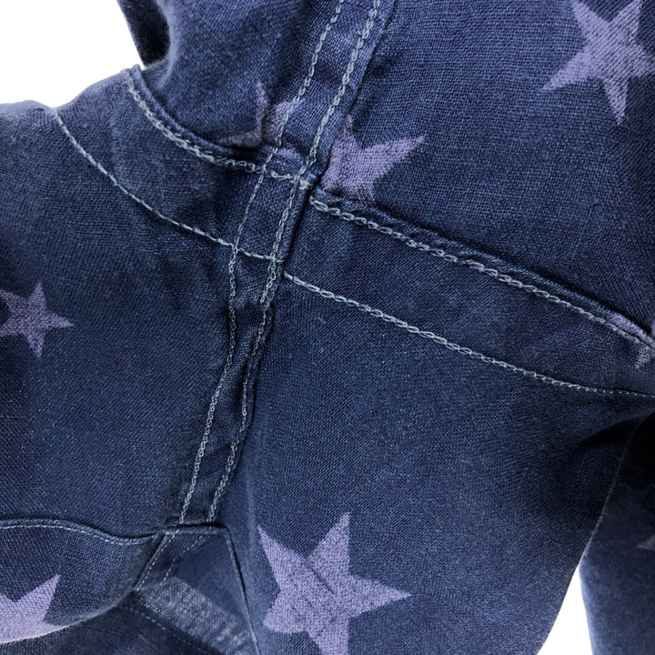 Ralph Lauren Classic Fit All-Over Star Print Button-Down Short Sleeve Linen Shirt, Women's Size XL linen navy blue type Vintage Second Hand