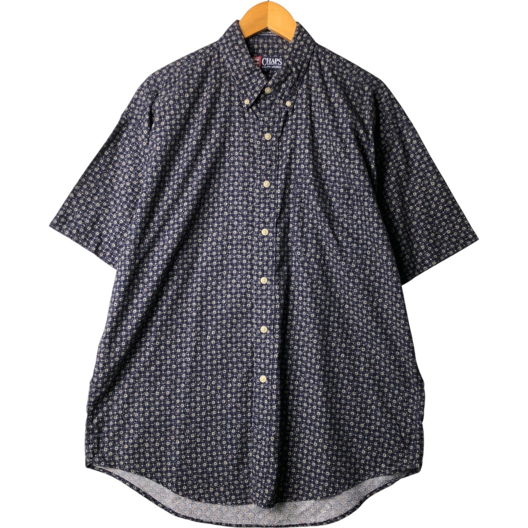 90'S Ralph Lauren CHAPS all-over print short-sleeve button-down shirt, men's size L, vintage cotton navy blue type Vintage Second Hand