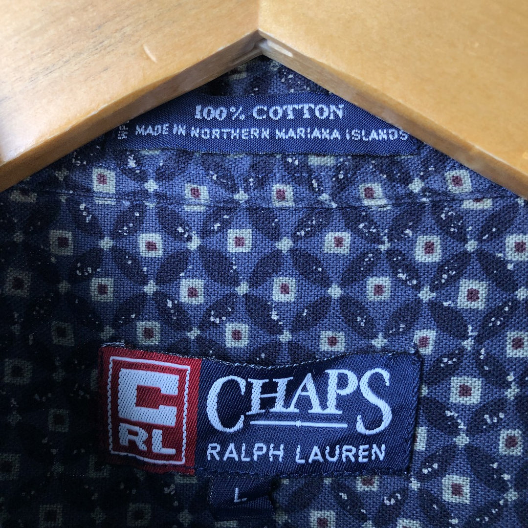 90'S Ralph Lauren CHAPS all-over print short-sleeve button-down shirt, men's size L, vintage cotton navy blue type Vintage Second Hand