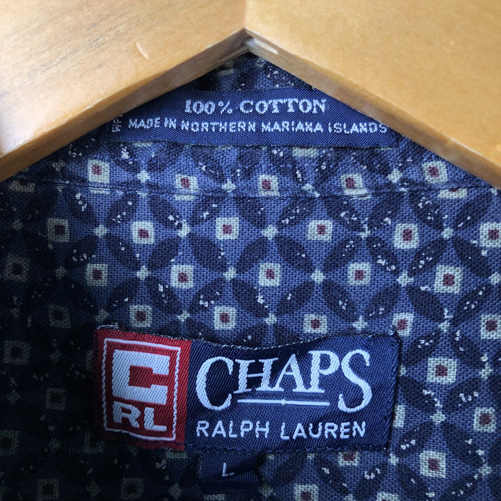 90'S Ralph Lauren CHAPS all-over print short-sleeve button-down shirt, men's size L, vintage cotton navy blue type Vintage Second Hand