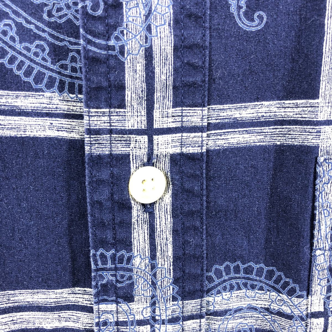 90'S Ralph Lauren Chaps Check Pattern Paisley Pattern Short Sleeve Button Down Shirt Men's L Size Vintage cotton navy blue type Vintage Second Hand