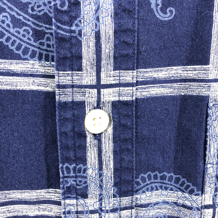 90'S Ralph Lauren Chaps Check Pattern Paisley Pattern Short Sleeve Button Down Shirt Men's L Size Vintage cotton navy blue type Vintage Second Hand