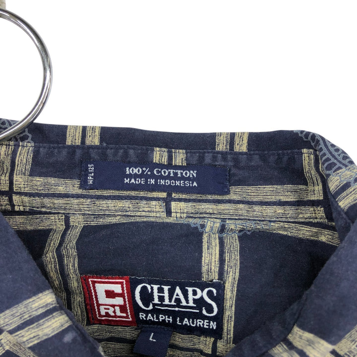 90'S Ralph Lauren Chaps Check Pattern Paisley Pattern Short Sleeve Button Down Shirt Men's L Size Vintage cotton navy blue type Vintage Second Hand
