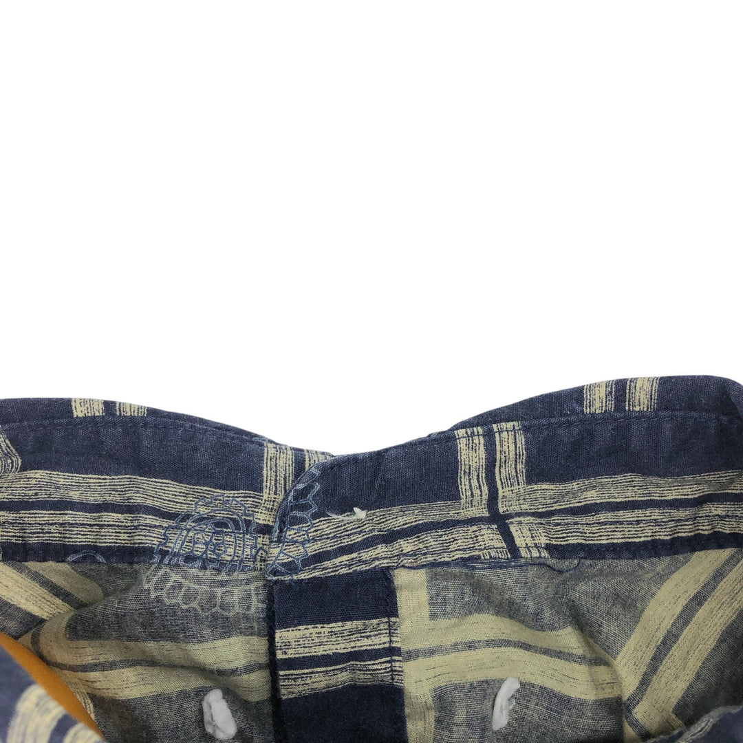 90'S Ralph Lauren Chaps Check Pattern Paisley Pattern Short Sleeve Button Down Shirt Men's L Size Vintage cotton navy blue type Vintage Second Hand