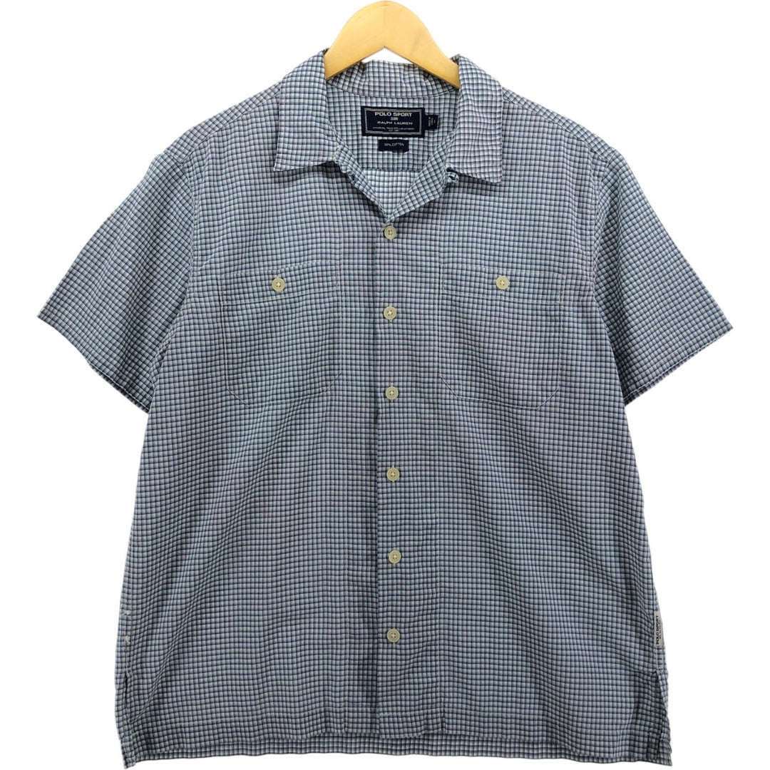 Ralph Lauren Polo Sport Check Pattern Short Sleeve Open Collar Cotton Shirt Box Shirt Men's L Size Vintage cotton white type Vintage Second Hand