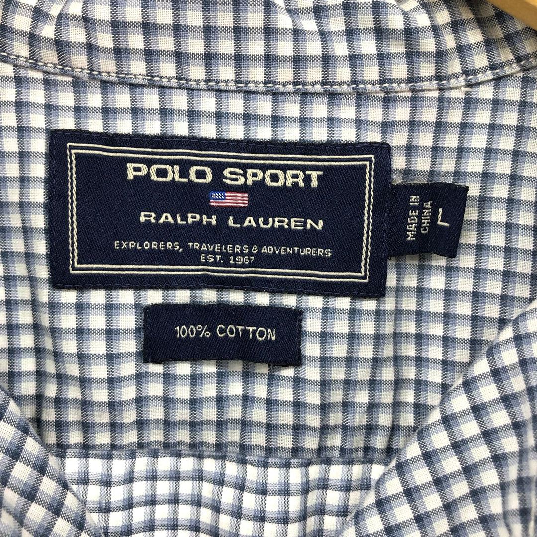 Ralph Lauren Polo Sport Check Pattern Short Sleeve Open Collar Cotton Shirt Box Shirt Men's L Size Vintage cotton white type Vintage Second Hand