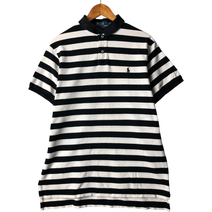 Ralph Lauren POLO by Ralph Lauren CUSTOM FIT short sleeve striped polo shirt men's XL size cotton black type Vintage Second Hand
