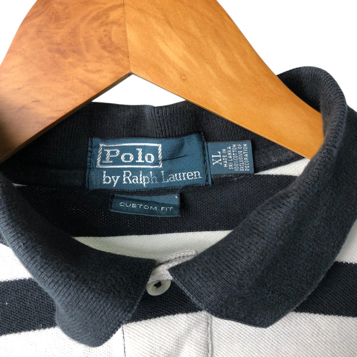Ralph Lauren POLO by Ralph Lauren CUSTOM FIT short sleeve striped polo shirt men's XL size cotton black type Vintage Second Hand