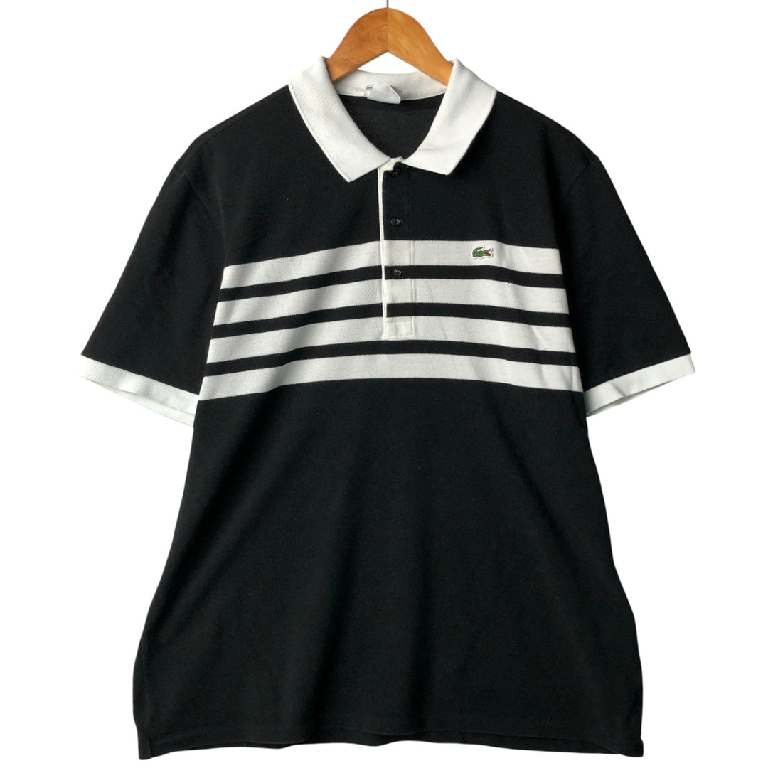 Lacoste Short Sleeve Striped Polo Shirt, Size 7, Men's Size L cotton black type Vintage Second Hand