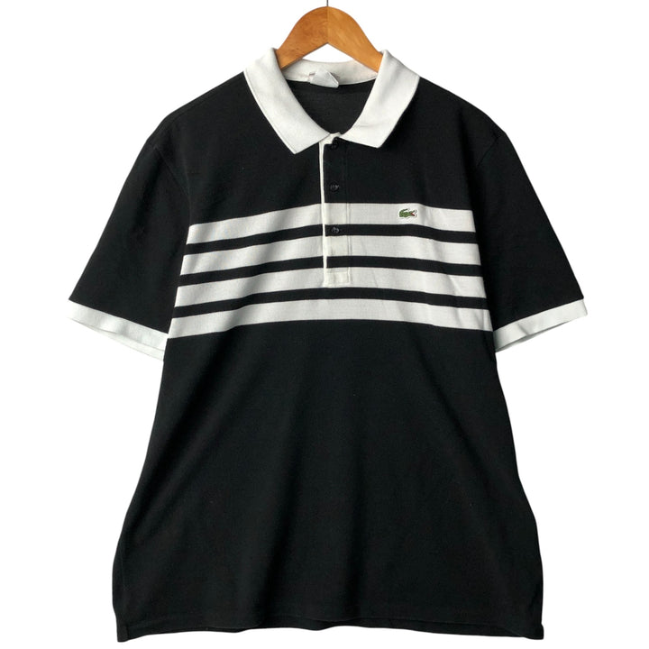 Lacoste Short Sleeve Striped Polo Shirt, Size 7, Men's Size L cotton black type Vintage Second Hand