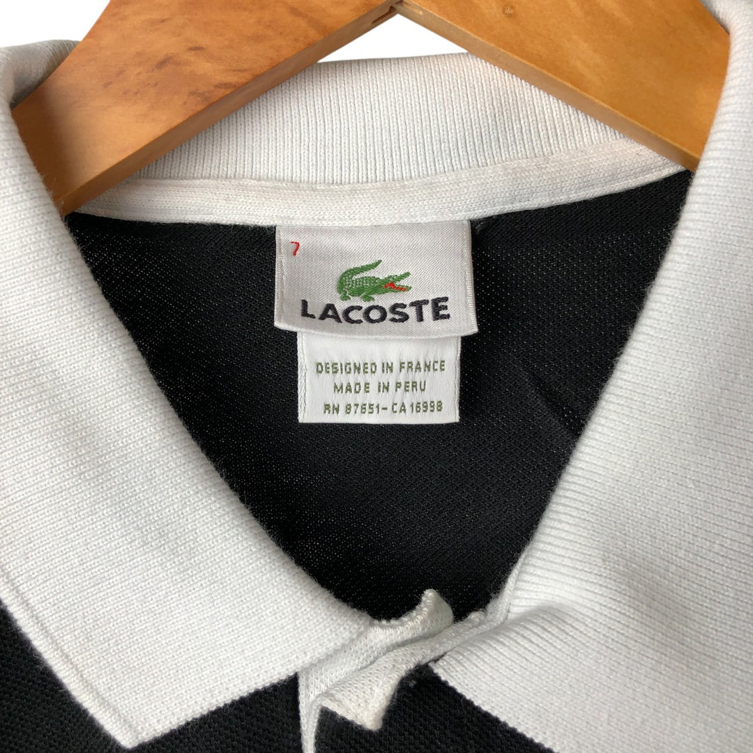 Lacoste Short Sleeve Striped Polo Shirt, Size 7, Men's Size L cotton black type Vintage Second Hand