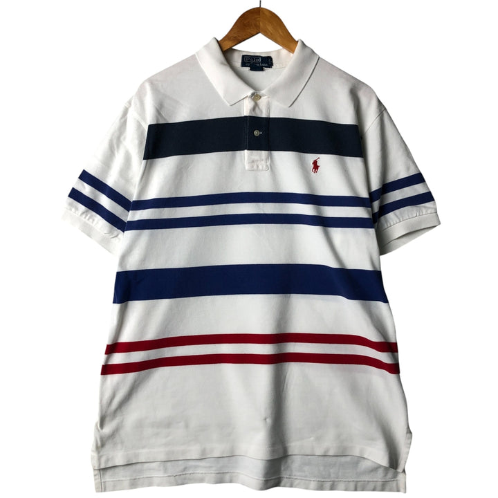Ralph Lauren POLO by Ralph Lauren Multi-border short sleeve striped polo shirt Men's XL size cotton white type Vintage Second Hand