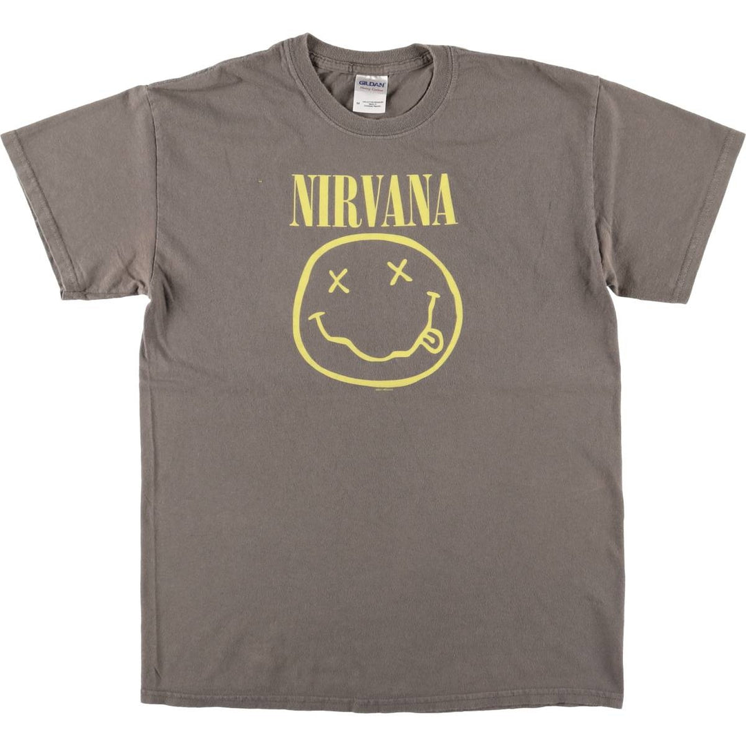 00'S Gildan NIRVANA Band T-shirt, Men's M size cotton Khaki type brown Vintage Second Hand