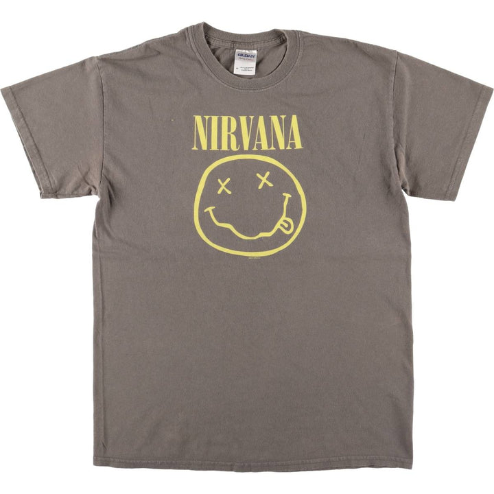 00'S Gildan NIRVANA Band T-shirt, Men's M size cotton Khaki type brown Vintage Second Hand