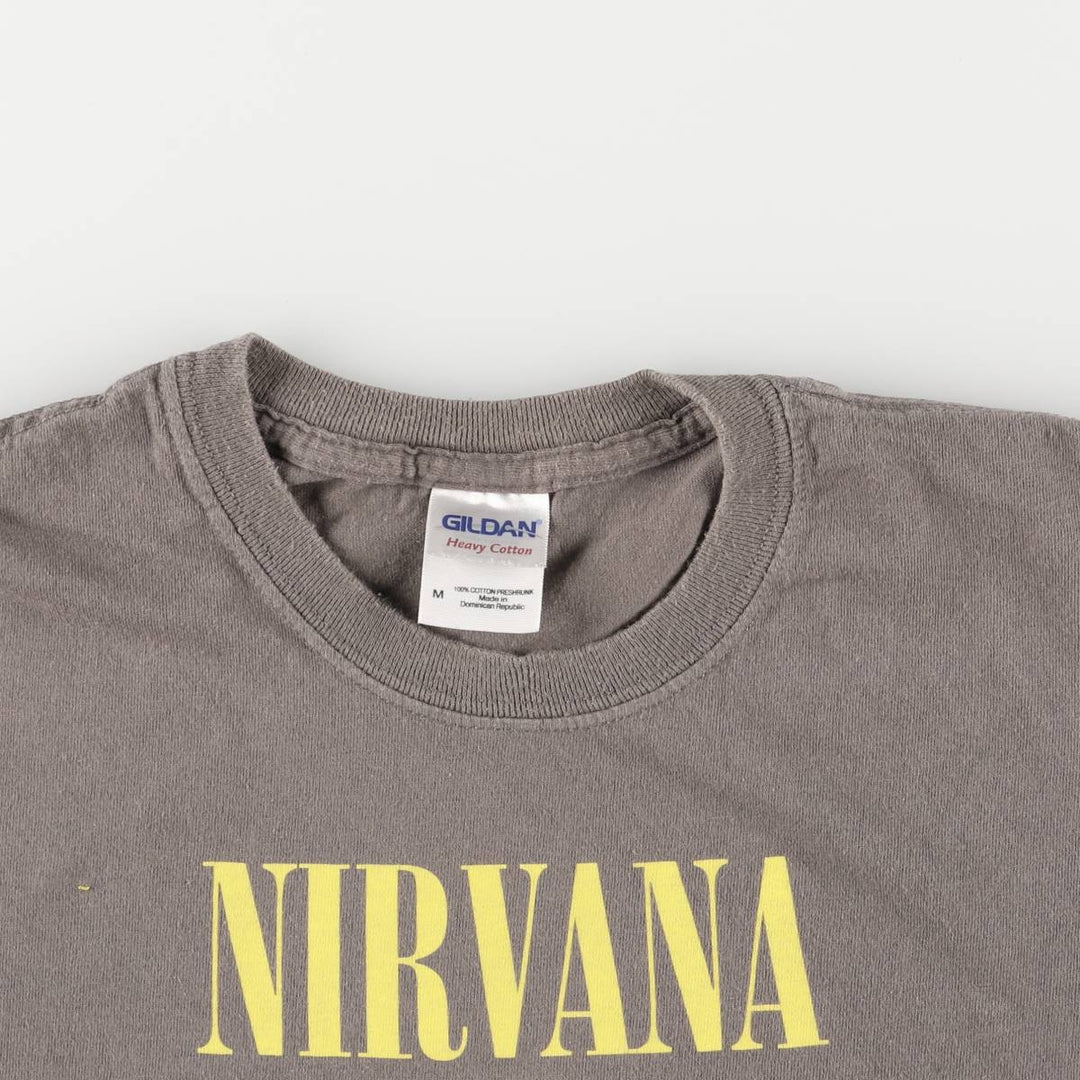 00'S Gildan NIRVANA Band T-shirt, Men's M size cotton Khaki type brown Vintage Second Hand