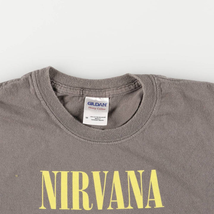 00'S Gildan NIRVANA Band T-shirt, Men's M size cotton Khaki type brown Vintage Second Hand