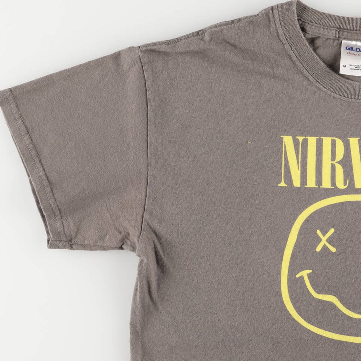 00'S Gildan NIRVANA Band T-shirt, Men's M size cotton Khaki type brown Vintage Second Hand