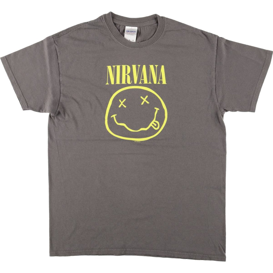 00'S Gildan NIRVANA Band T-shirt, Men's M size cotton Khaki type Vintage Second Hand