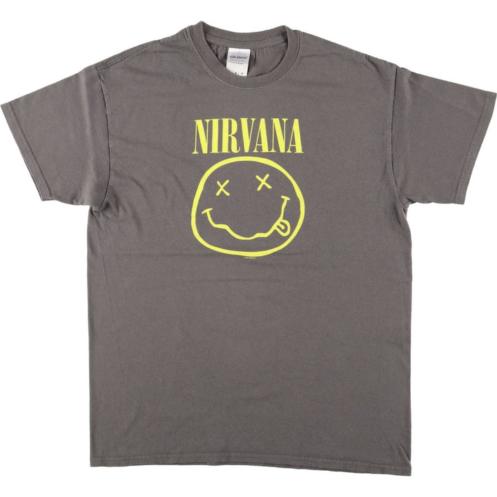 00'S Gildan NIRVANA Band T-shirt, Men's M size cotton Khaki type Vintage Second Hand