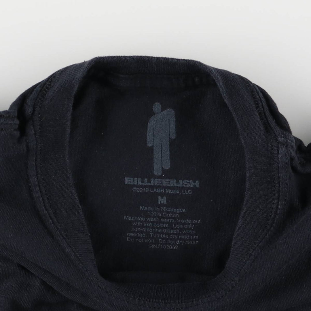 Billie Eilish Band T-shirt, Men's M size cotton black type Vintage Second Hand