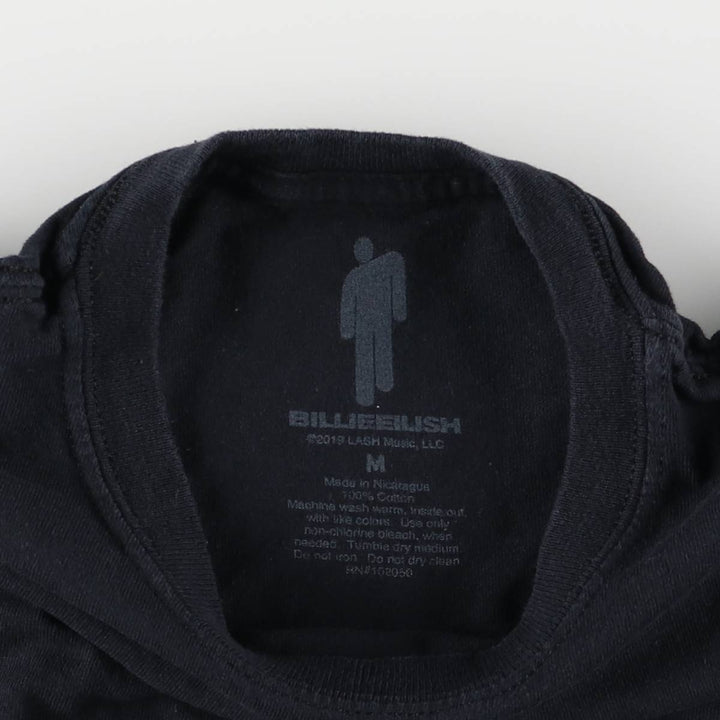 Billie Eilish Band T-shirt, Men's M size cotton black type Vintage Second Hand