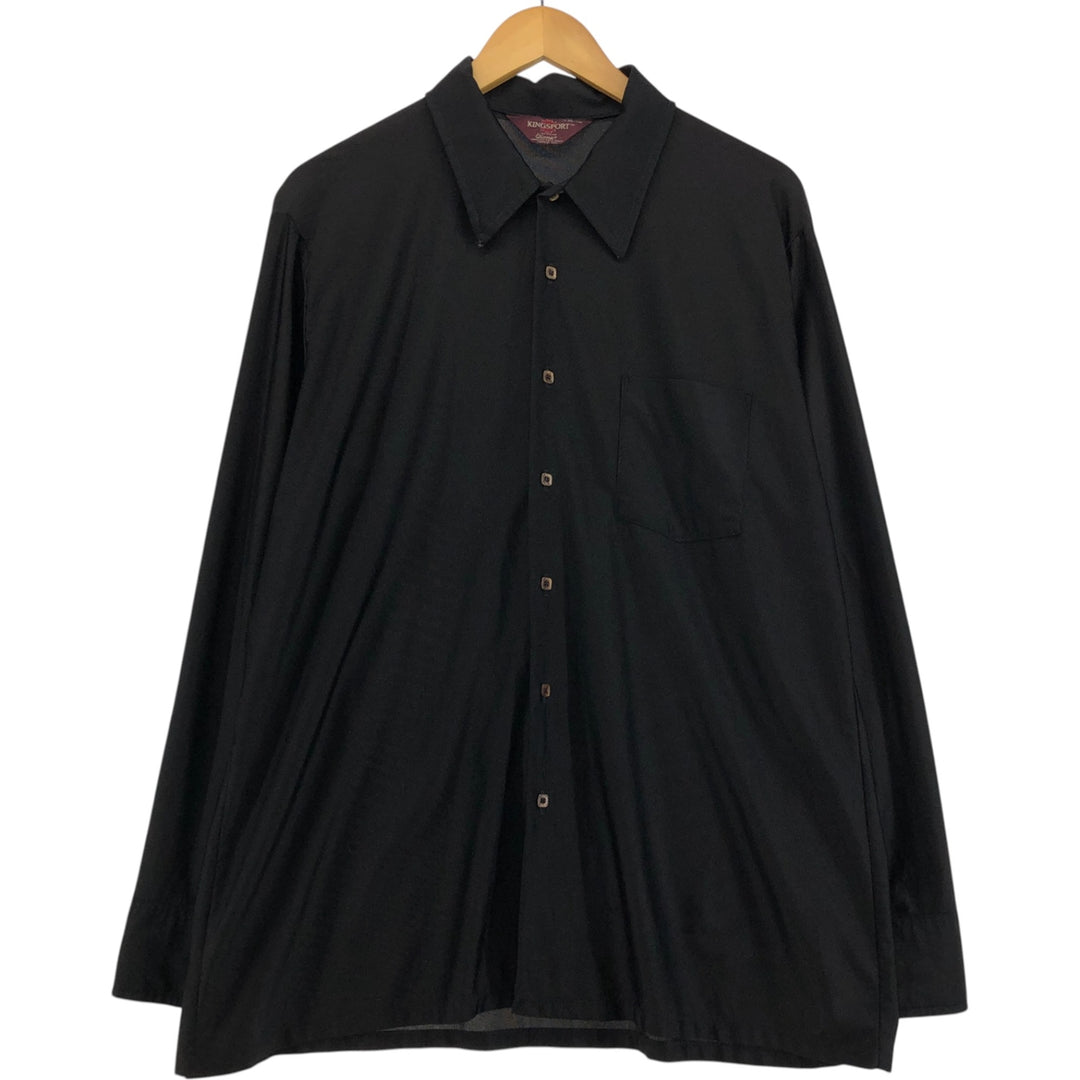 70'S KINGSPORT Long Sleeve Nylon Shirt Men's XL Long Sleeve Vintage Nylon black type Vintage Second Hand