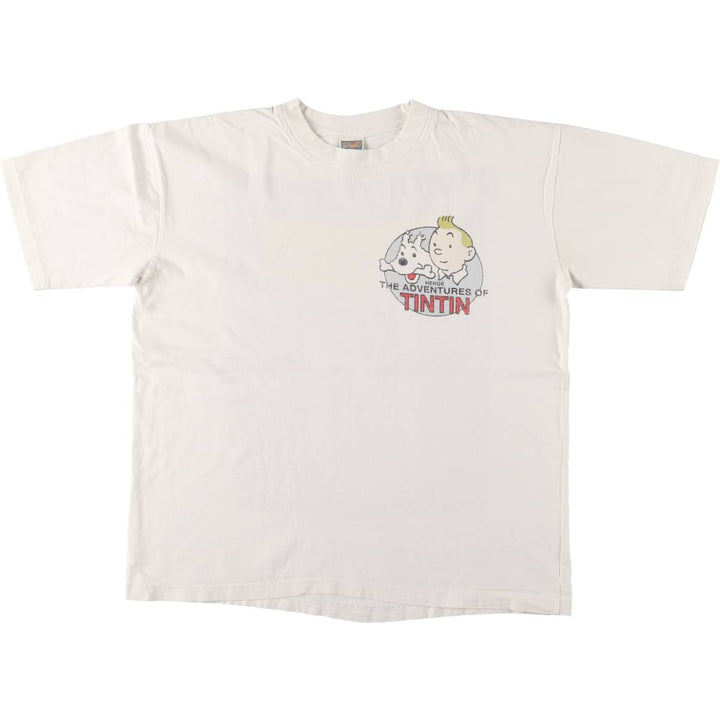 STUDIO AVENTURES The Adventures of Tintin Animation Character Print T-Shirt Men's L size cotton white type Vintage Second Hand