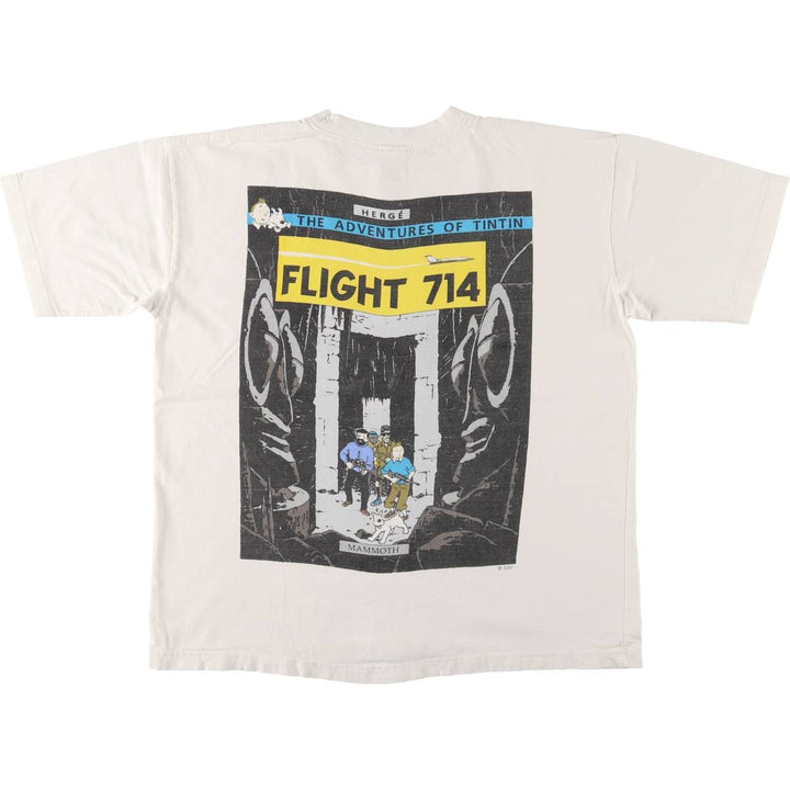 STUDIO AVENTURES The Adventures of Tintin Animation Character Print T-Shirt Men's L size cotton white type Vintage Second Hand