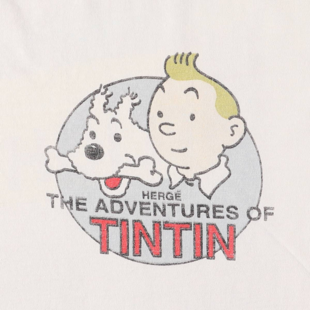 STUDIO AVENTURES The Adventures of Tintin Animation Character Print T-Shirt Men's L size cotton white type Vintage Second Hand