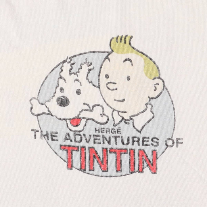 STUDIO AVENTURES The Adventures of Tintin Animation Character Print T-Shirt Men's L size cotton white type Vintage Second Hand