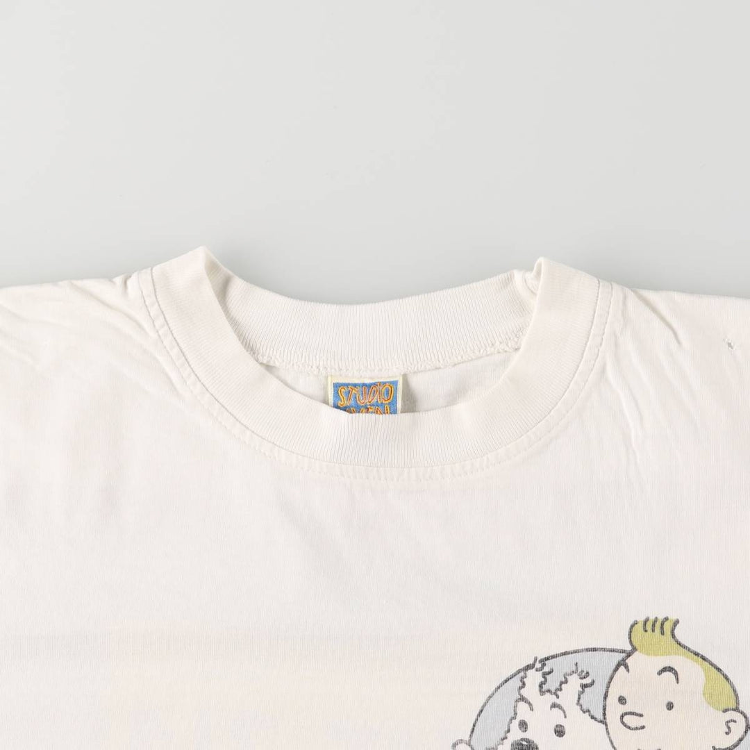 STUDIO AVENTURES The Adventures of Tintin Animation Character Print T-Shirt Men's L size cotton white type Vintage Second Hand