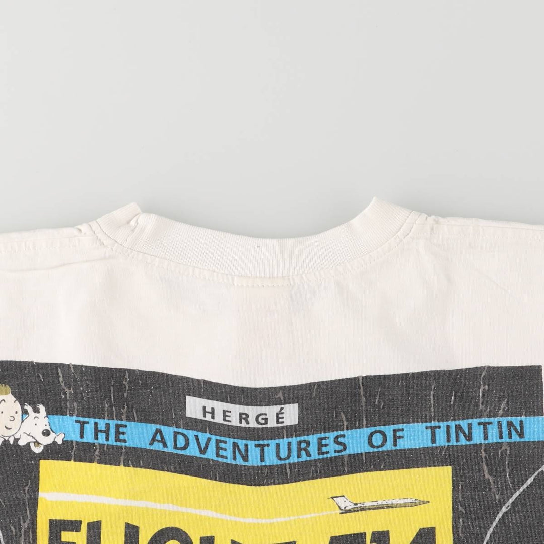 STUDIO AVENTURES The Adventures of Tintin Animation Character Print T-Shirt Men's L size cotton white type Vintage Second Hand