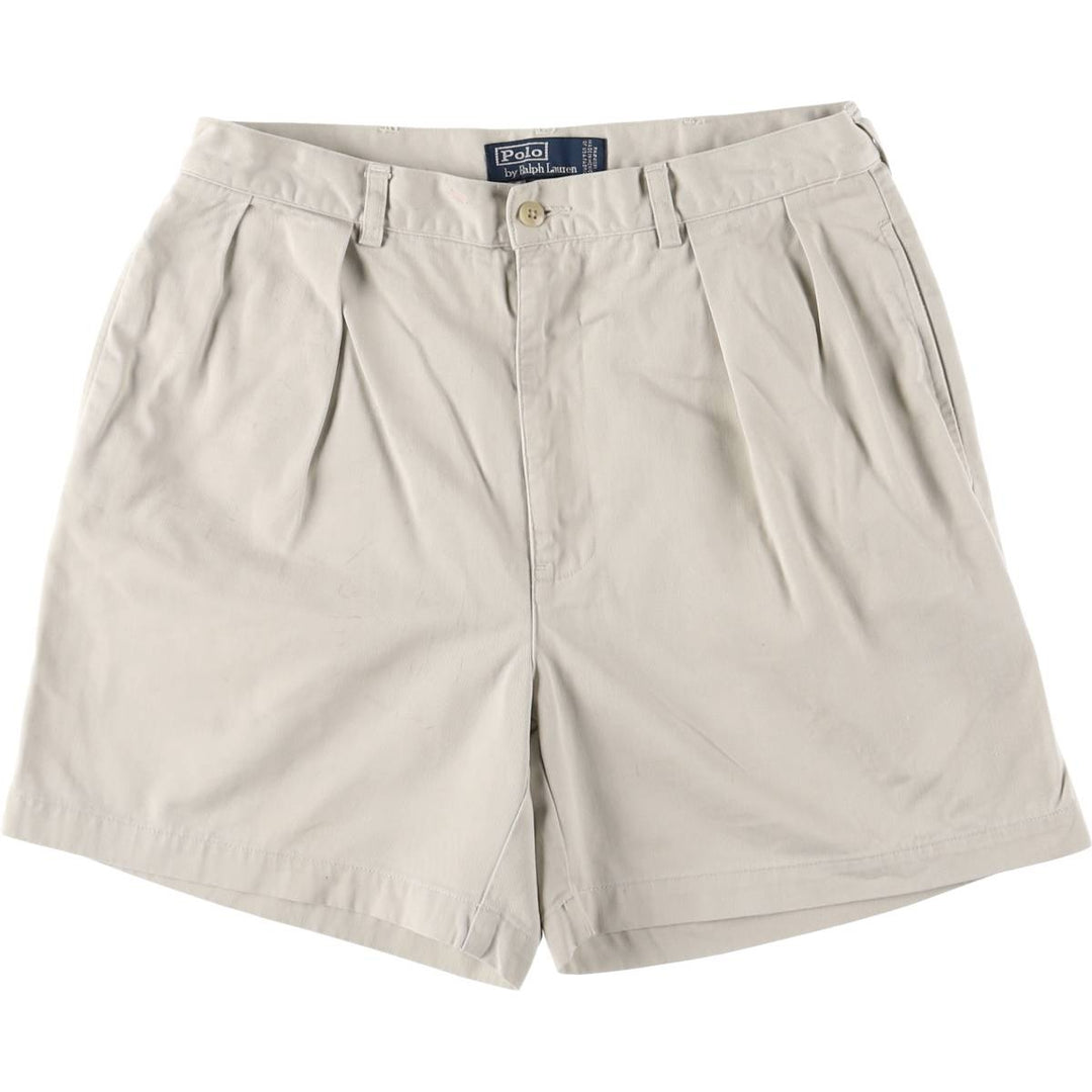 Ralph Lauren POLO by Ralph Lauren ANDREW SHORT Two-pleat chino shorts, short pants, men's size W32 cotton ivory Vintage Second Hand