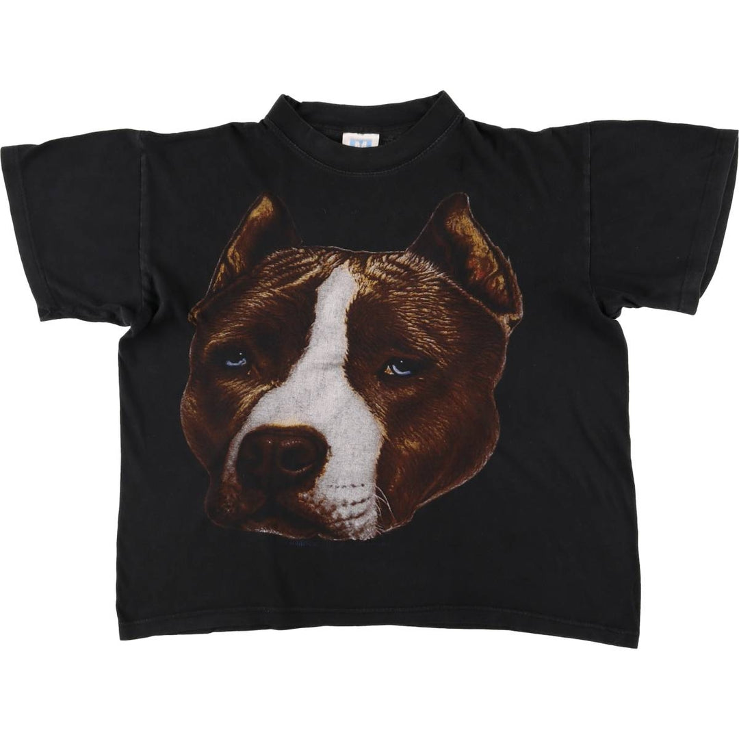 Dog print mock neck animal T-shirt, men's size M cotton black type Vintage Second Hand