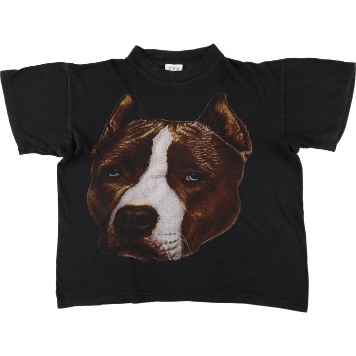 Dog print mock neck animal T-shirt, men's size M cotton black type Vintage Second Hand