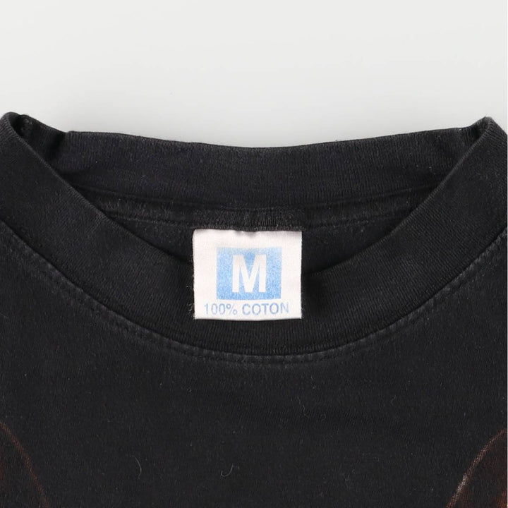 Dog print mock neck animal T-shirt, men's size M cotton black type Vintage Second Hand