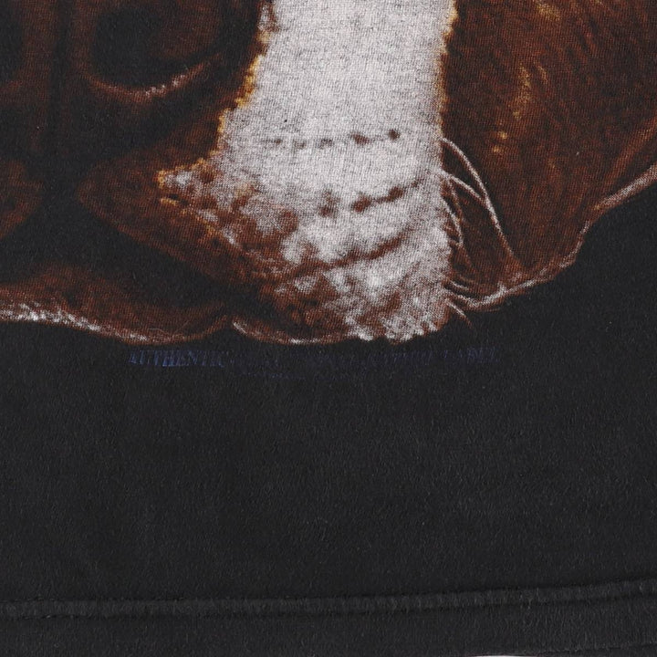 Dog print mock neck animal T-shirt, men's size M cotton black type Vintage Second Hand