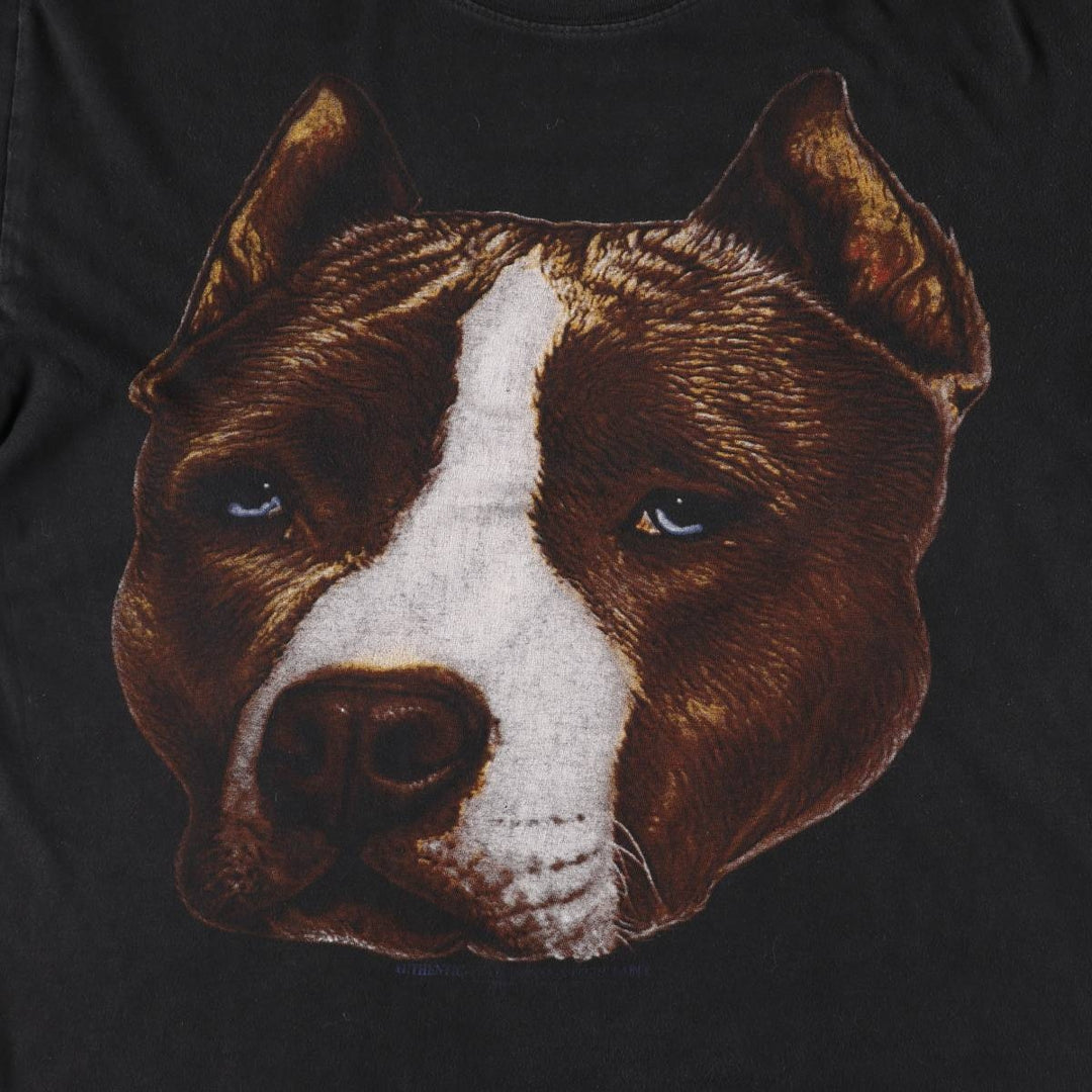 Dog print mock neck animal T-shirt, men's size M cotton black type Vintage Second Hand